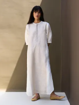 Faiza Metallic Linen Dress - Ivory