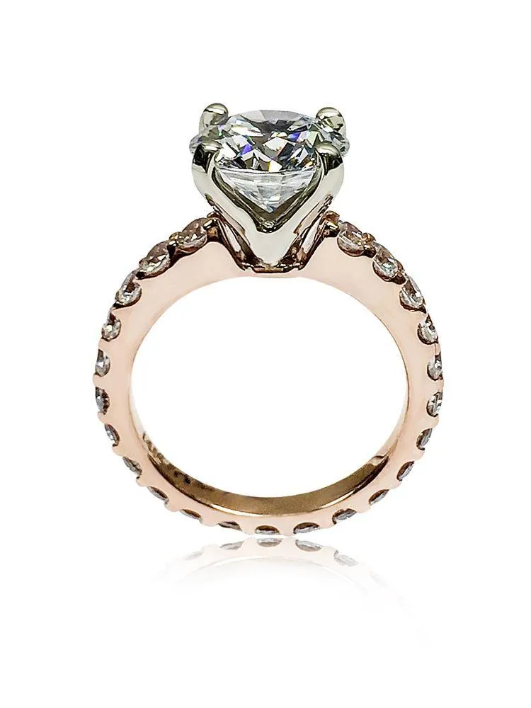 4 Carat Round Cubic Zirconia Blac Chayna Two Tone Rose Gold & White Gold Prong Engagement Ring