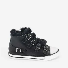 ASH SNEAKERS VALKO 126284-002 NERO CON FIBBIE E PELLICCIA