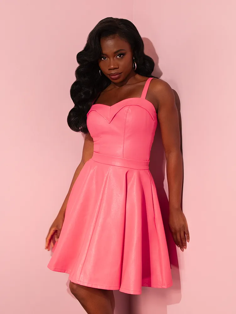 Bad Girl Skater Skirt in Flamingo Pink Vegan Leather - Vixen by Micheline Pitt