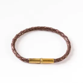 Flint Bracelet | Leather Braided .22 | Brown Single Wrap | Tres Cuervos