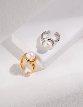 Natural Single Pearl Sterling Silver Rings