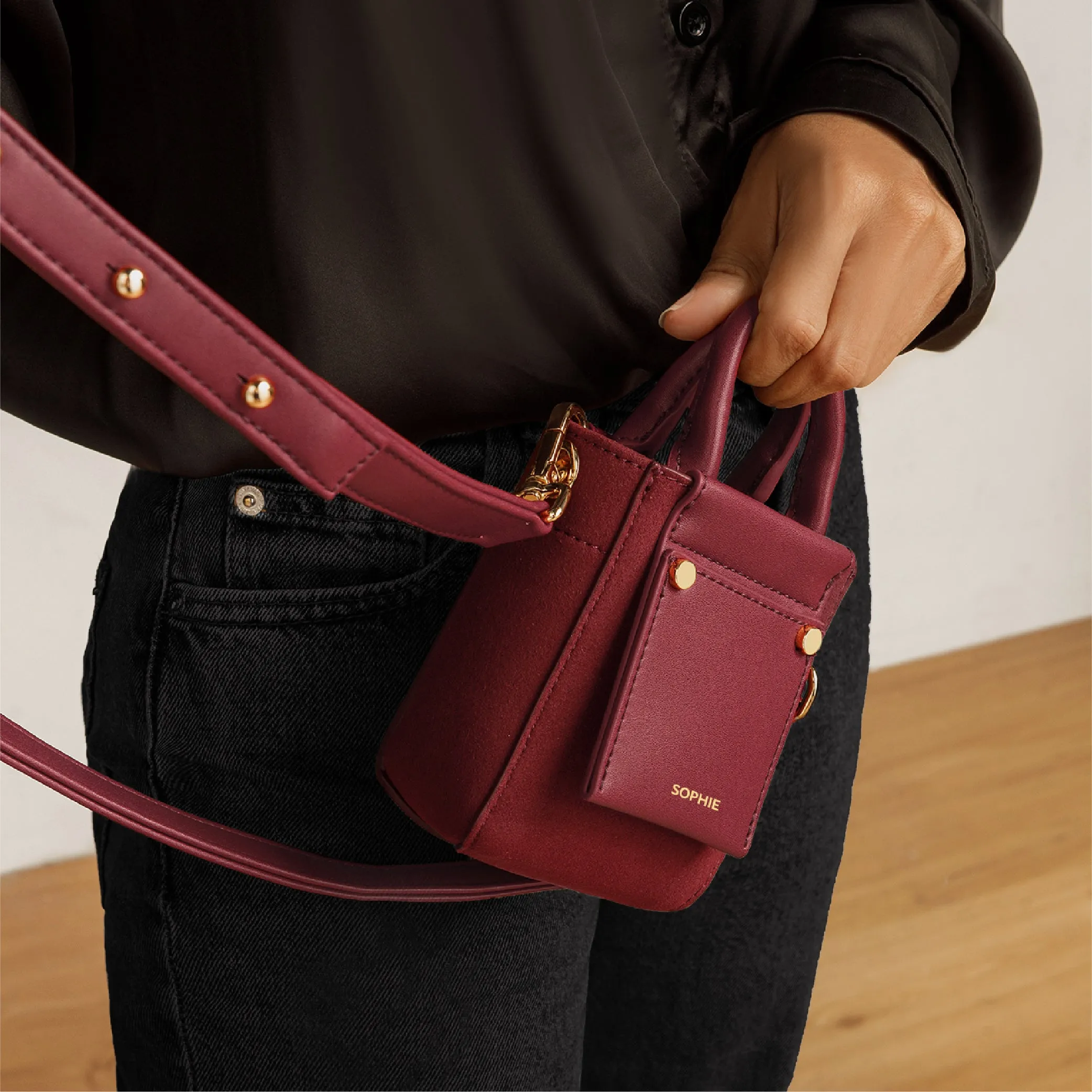 Nicola Micro Tote Suede - Dark Red