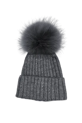 Serena Wool Hat with Detachable Fox Fur Pompom