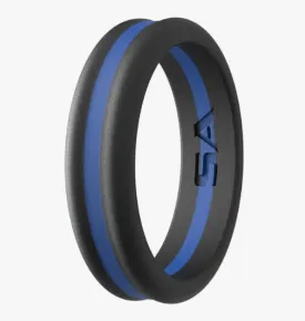 Silicone Men's Ring in Black and Blue Tone with Rounded Edges