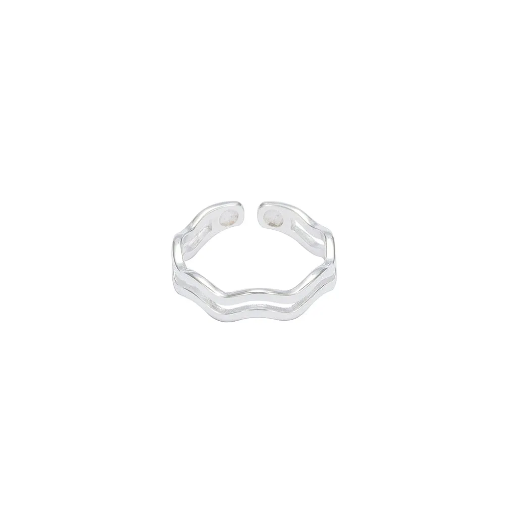 Silver Double Line Wavy Ring